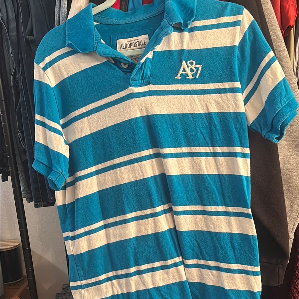 Aeropostale Blue Striped Polo Shirt